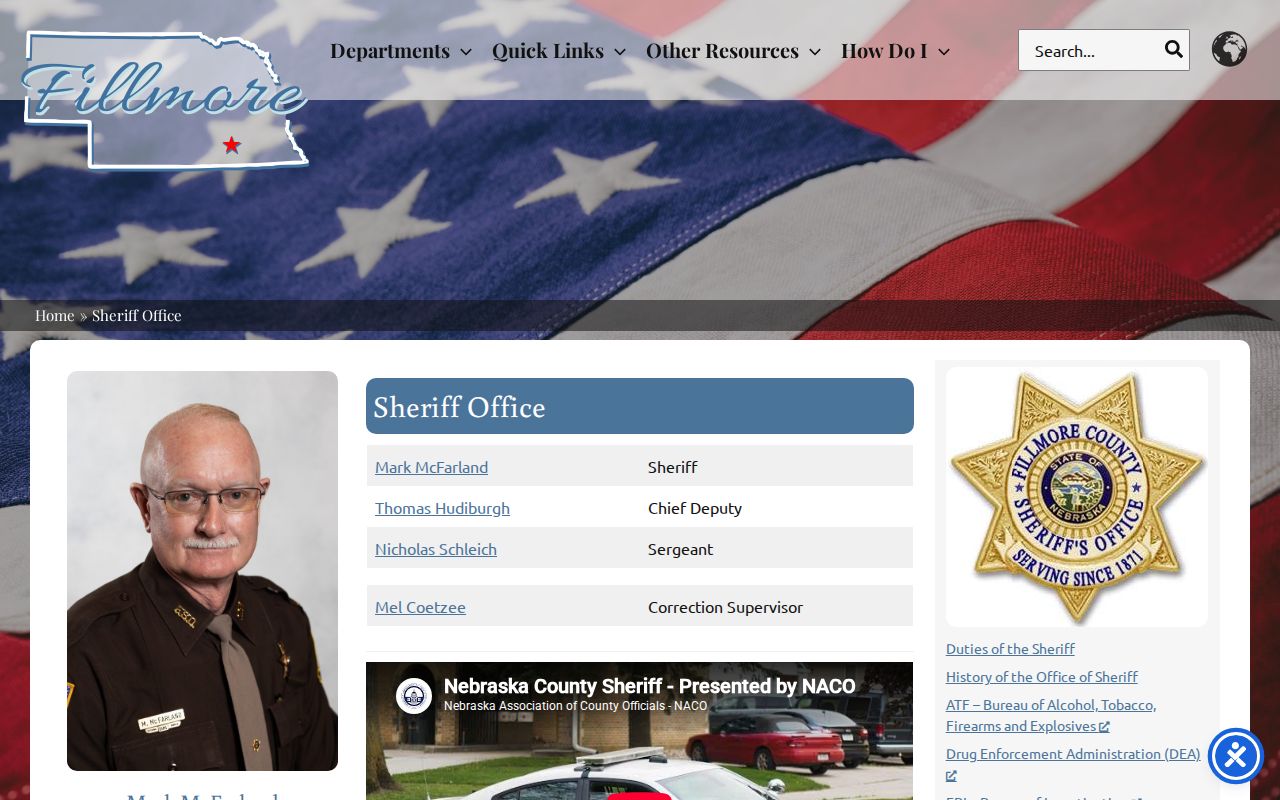 Fillmore County sheriff office and arrest custody contact page