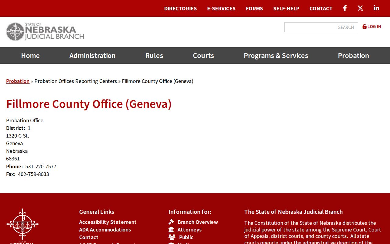 Fillmore County criminal records source for the local probation office