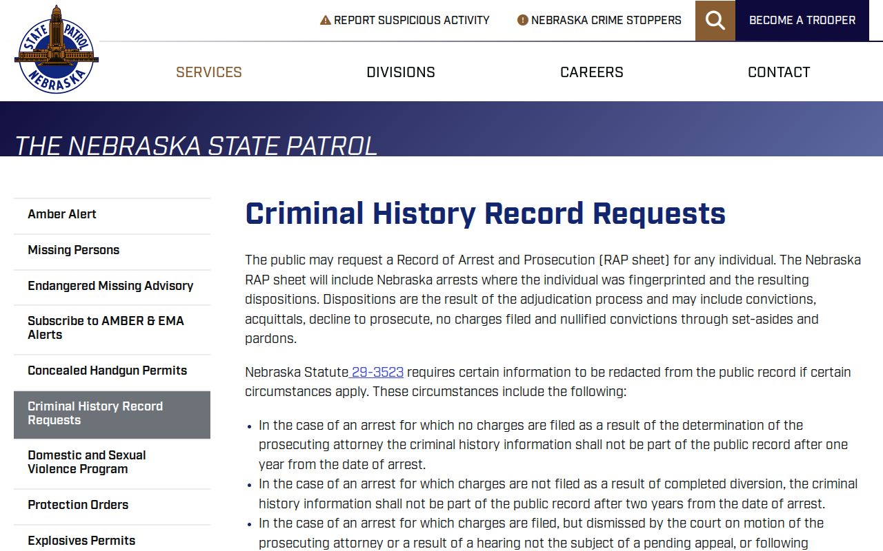 Fillmore County criminal history information on the Nebraska State Patrol RAP page