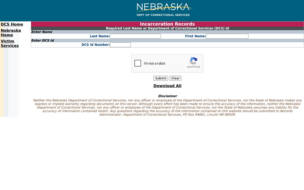 Fillmore County criminal history fallback showing the NDCS state prison locator