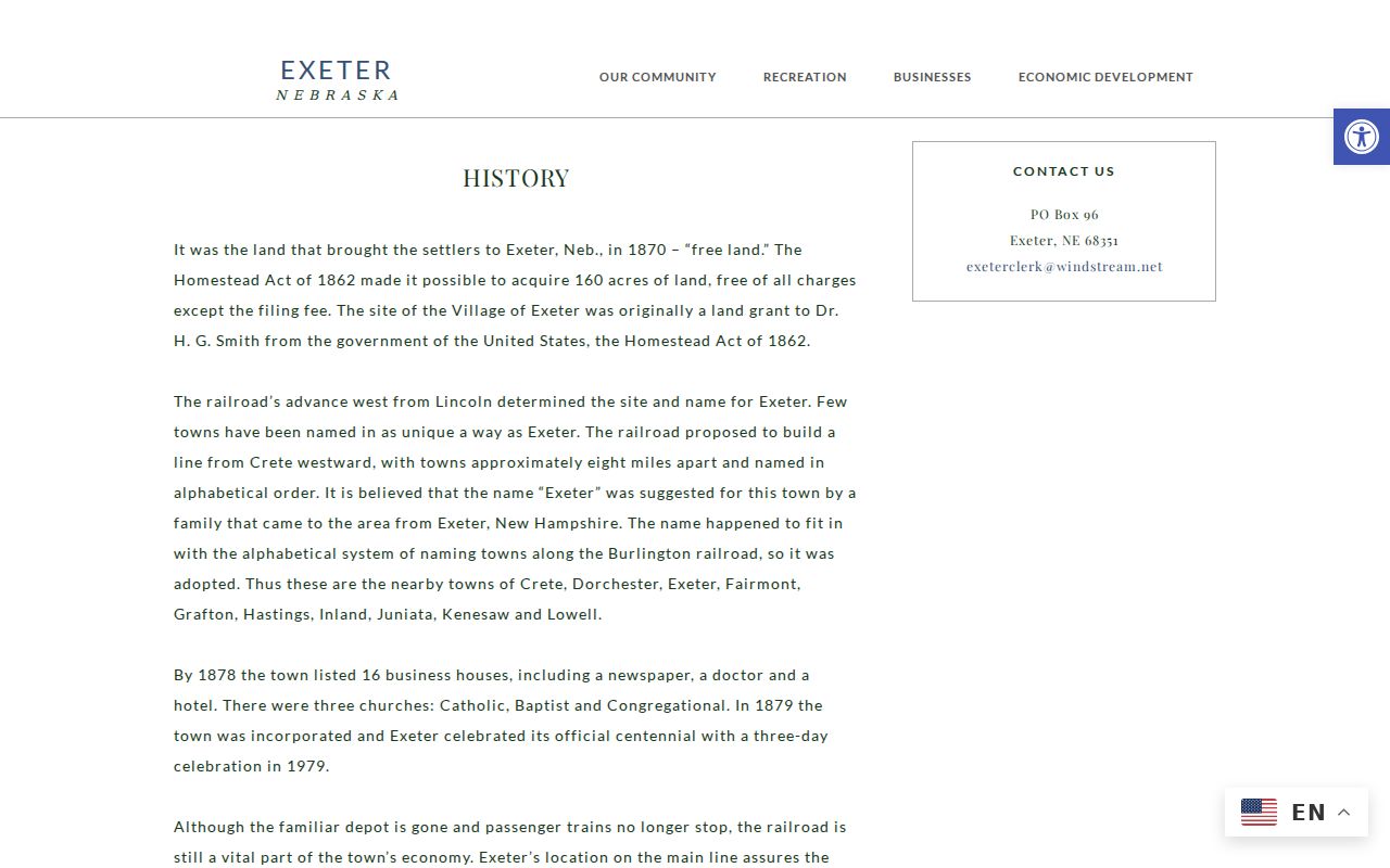 Exeter historical records describing railroad and homestead origins